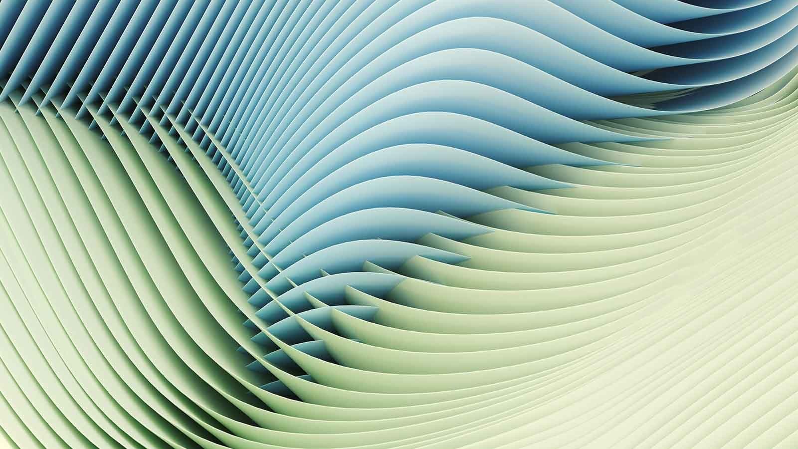 Light blue and green interlaced panels: architecture concept stock photo.