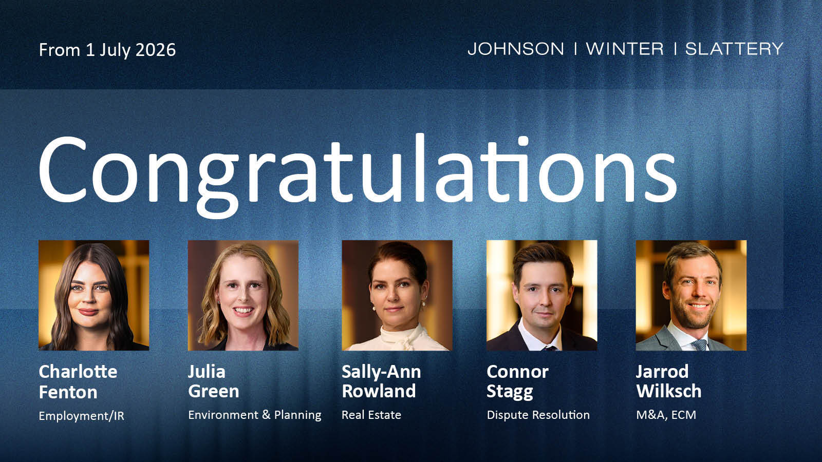Johnson Winter Slattery promotes five senior lawyers to the Partnership